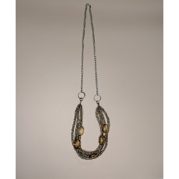 Cato Long Multi Strand Necklace Beaded Layered Chain Statement Jewelry Cream Tan - Picture 5 of 14